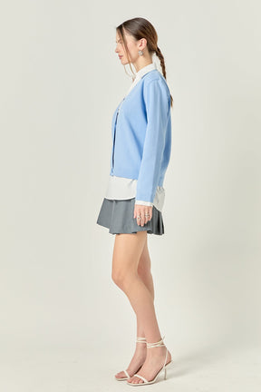ENGLISH FACTORY - Layered Look Mixed Media V-Neck Cardigan - SWEATERS & KNITS available at Objectrare