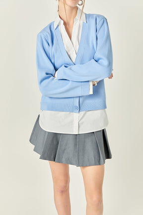 ENGLISH FACTORY - Layered Look Mixed Media V-Neck Cardigan - SWEATERS & KNITS available at Objectrare