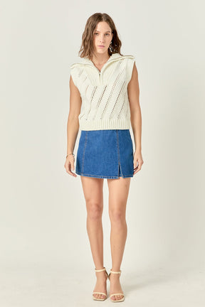 ENGLISH FACTORY - Sleeveless Collar Zip Up Knit - SWEATERS & KNITS available at Objectrare