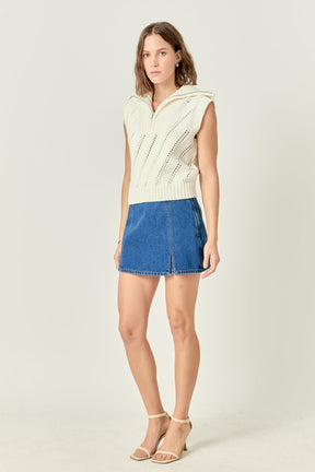 ENGLISH FACTORY - Sleeveless Collar Zip Up Knit - SWEATERS & KNITS available at Objectrare