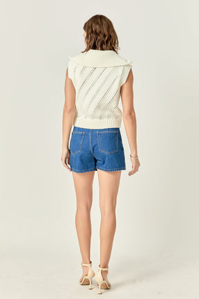ENGLISH FACTORY - Sleeveless Collar Zip Up Knit - SWEATERS & KNITS available at Objectrare