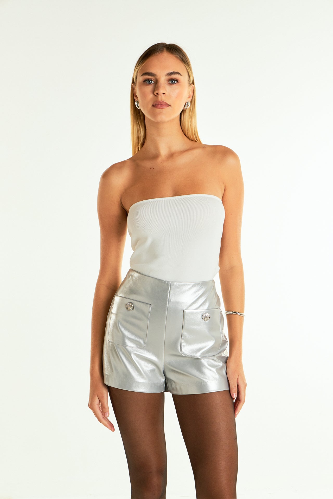 ENDLESS ROSE - Endless Rose - Silver Outpocket Shorts - SHORTS available at Objectrare