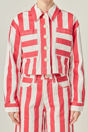 Cropped Bold Stripe Button-Up Shirt