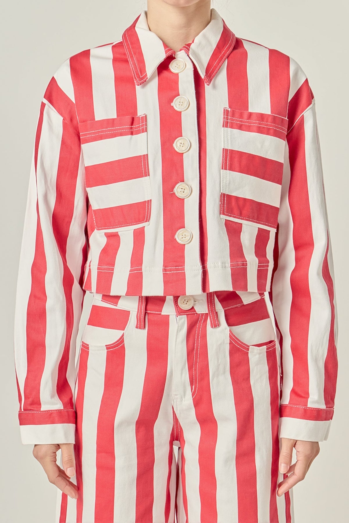Cropped Bold Stripe Button-Up Shirt