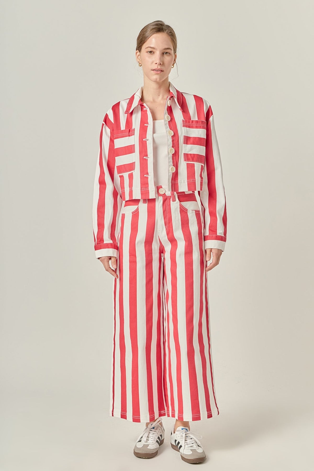 Cropped Bold Stripe Button-Up Shirt