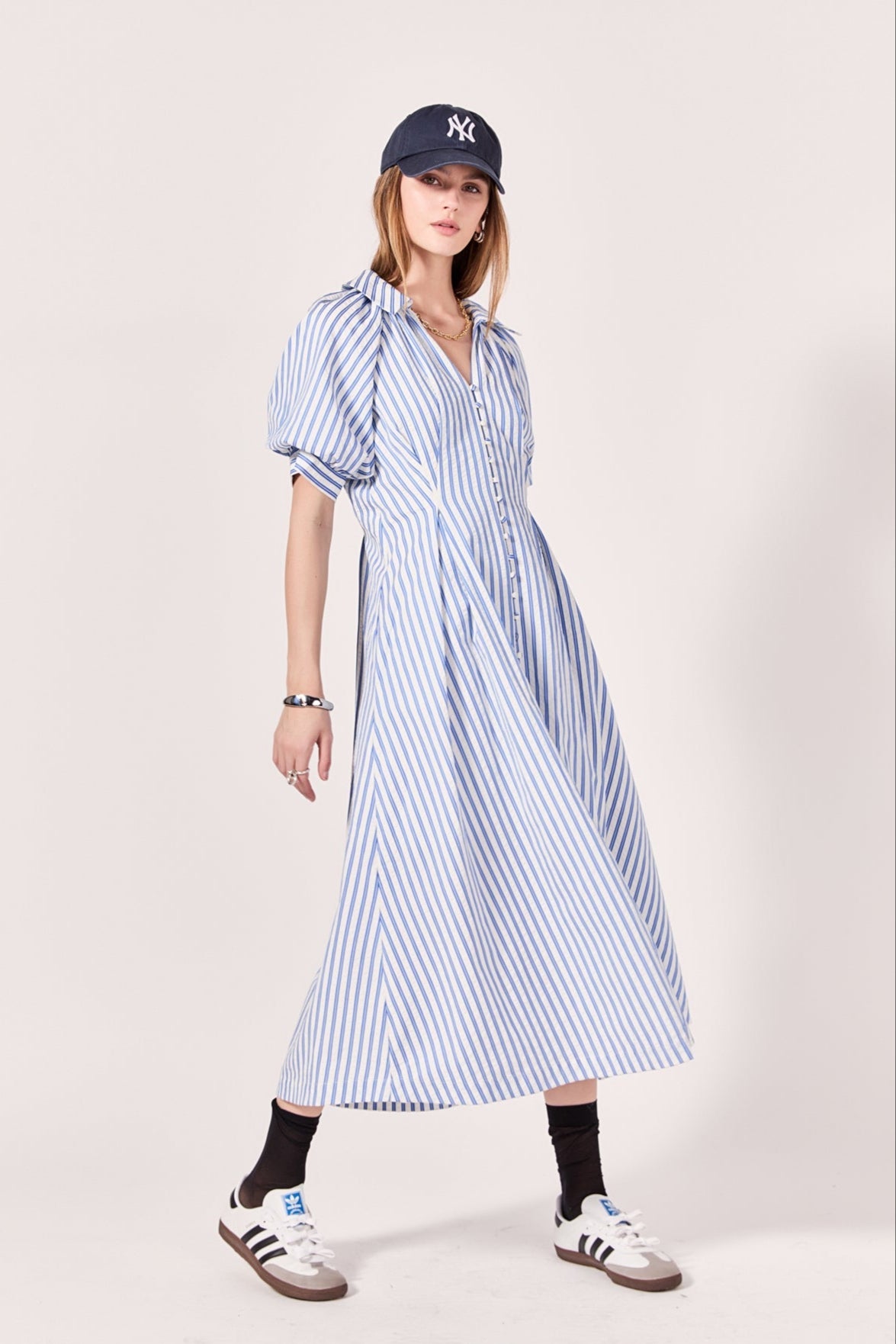 ENGLISH FACTORY - English Factory - Everly Seersucker Striped Midi Dress - DRESSES available at Objectrare