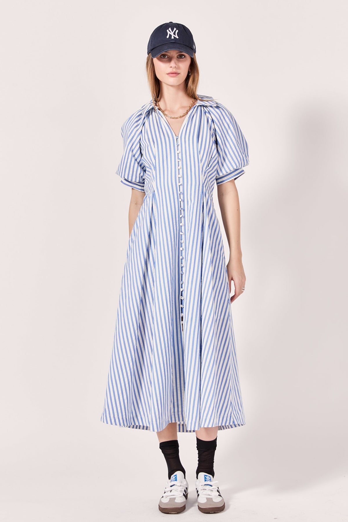 ENGLISH FACTORY - Everly Seersucker Striped Midi Dress - DRESSES available at Objectrare