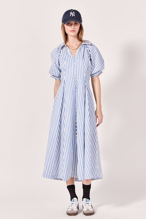 ENGLISH FACTORY - English Factory - Everly Seersucker Striped Midi Dress - DRESSES available at Objectrare