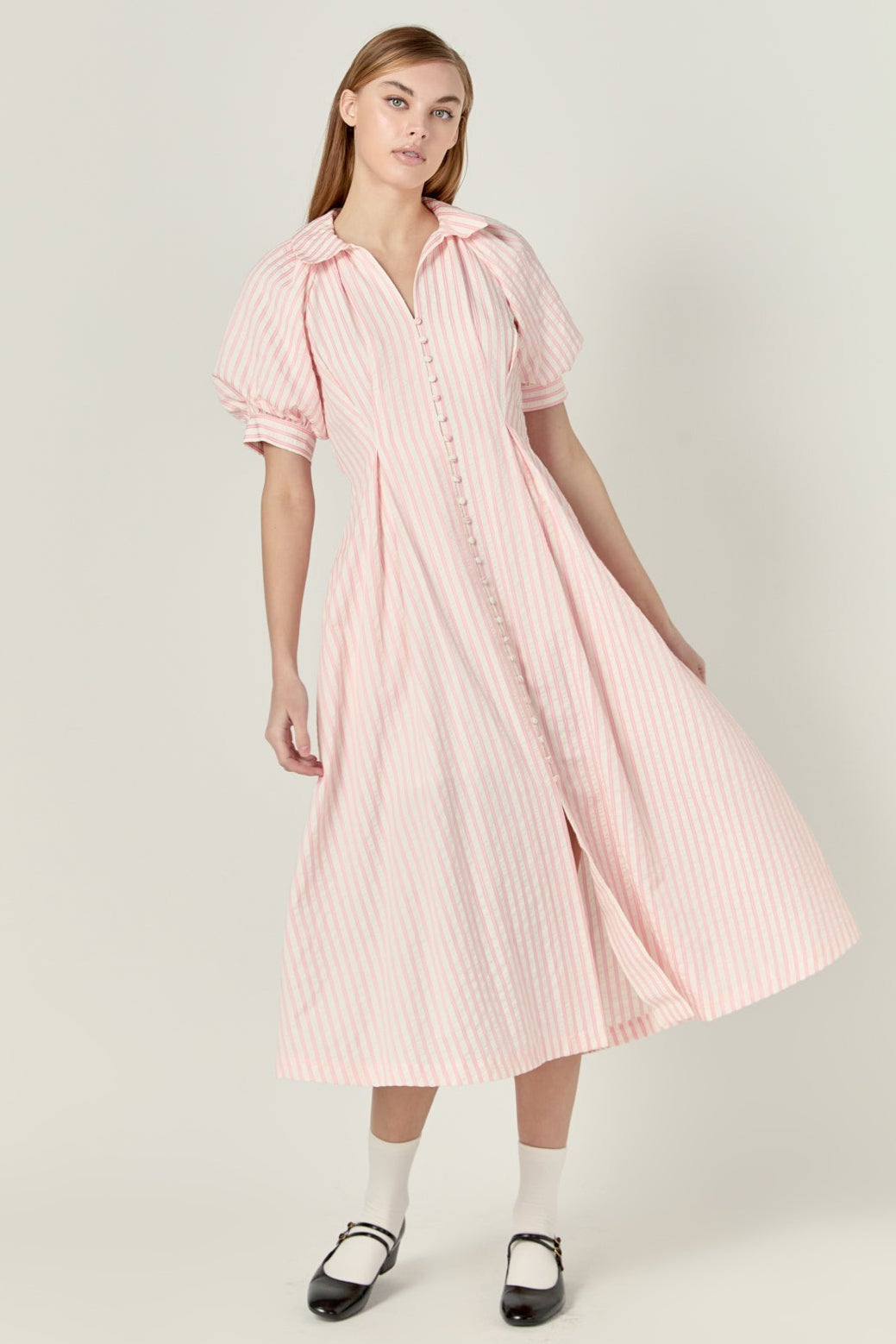 ENGLISH FACTORY - Everly Seersucker Striped Midi Dress - DRESSES available at Objectrare