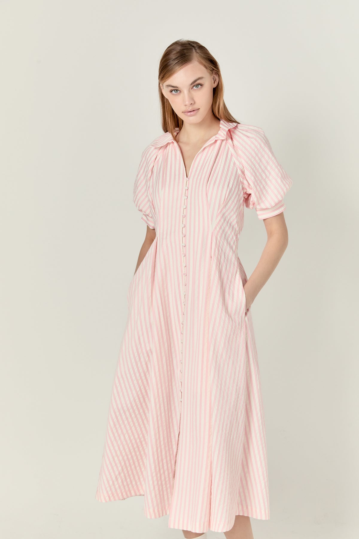 ENGLISH FACTORY - Everly Seersucker Striped Midi Dress - DRESSES available at Objectrare