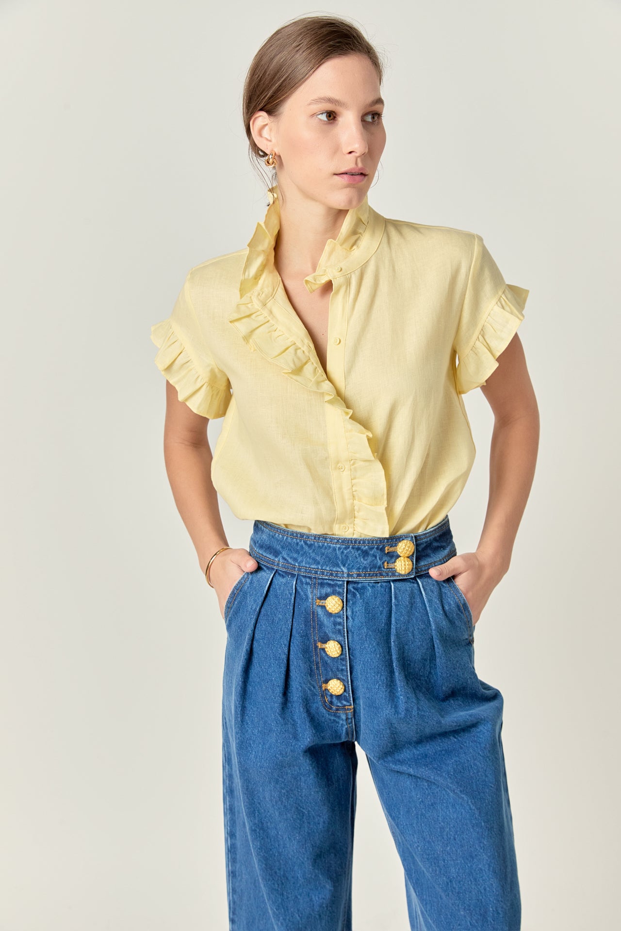 ENGLISH FACTORY - English Factory -Linen Ruffle Shirt - SHIRTS & BLOUSES available at Objectrare