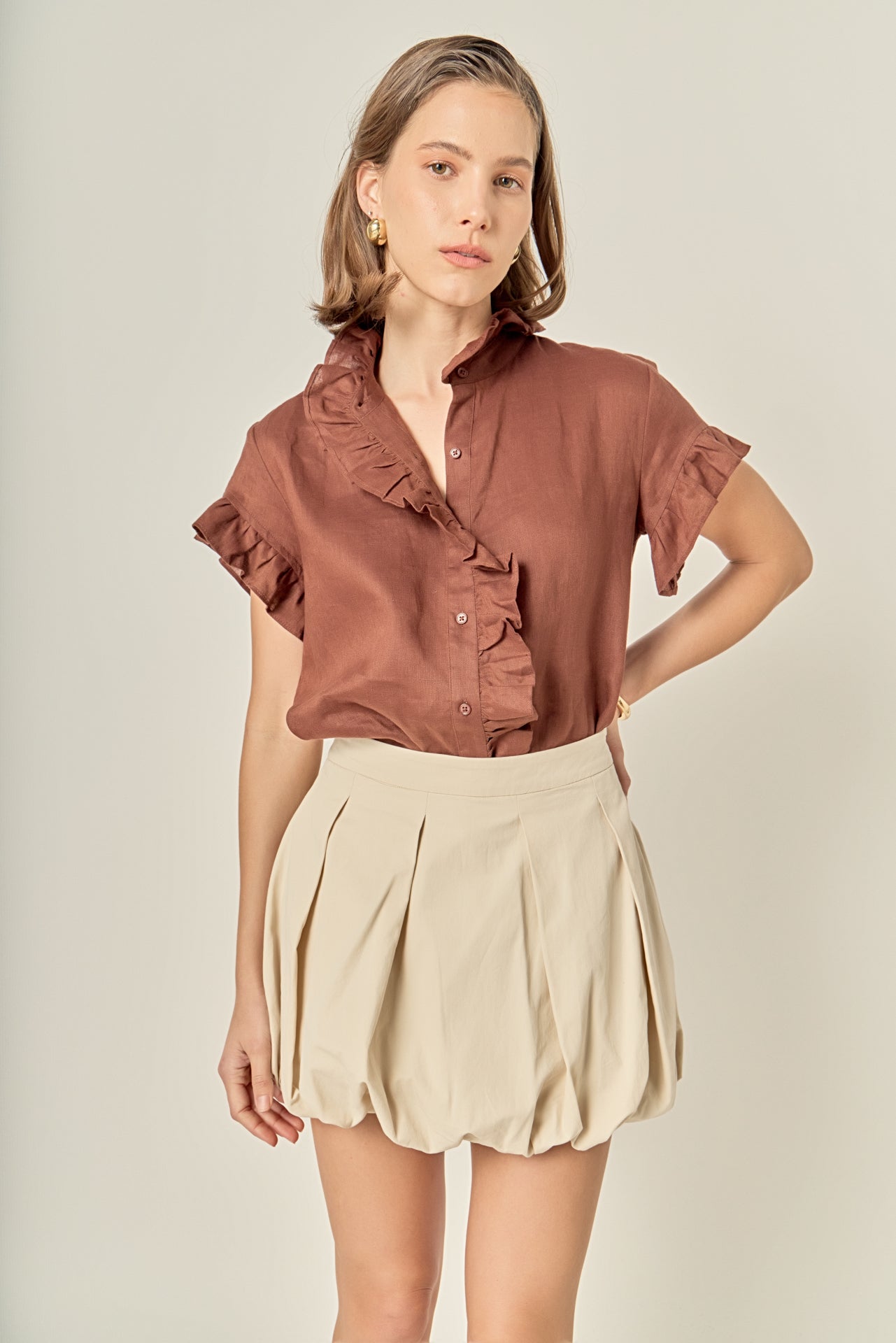 ENGLISH FACTORY - Linen Ruffle Shirt - SHIRTS & BLOUSES available at Objectrare
