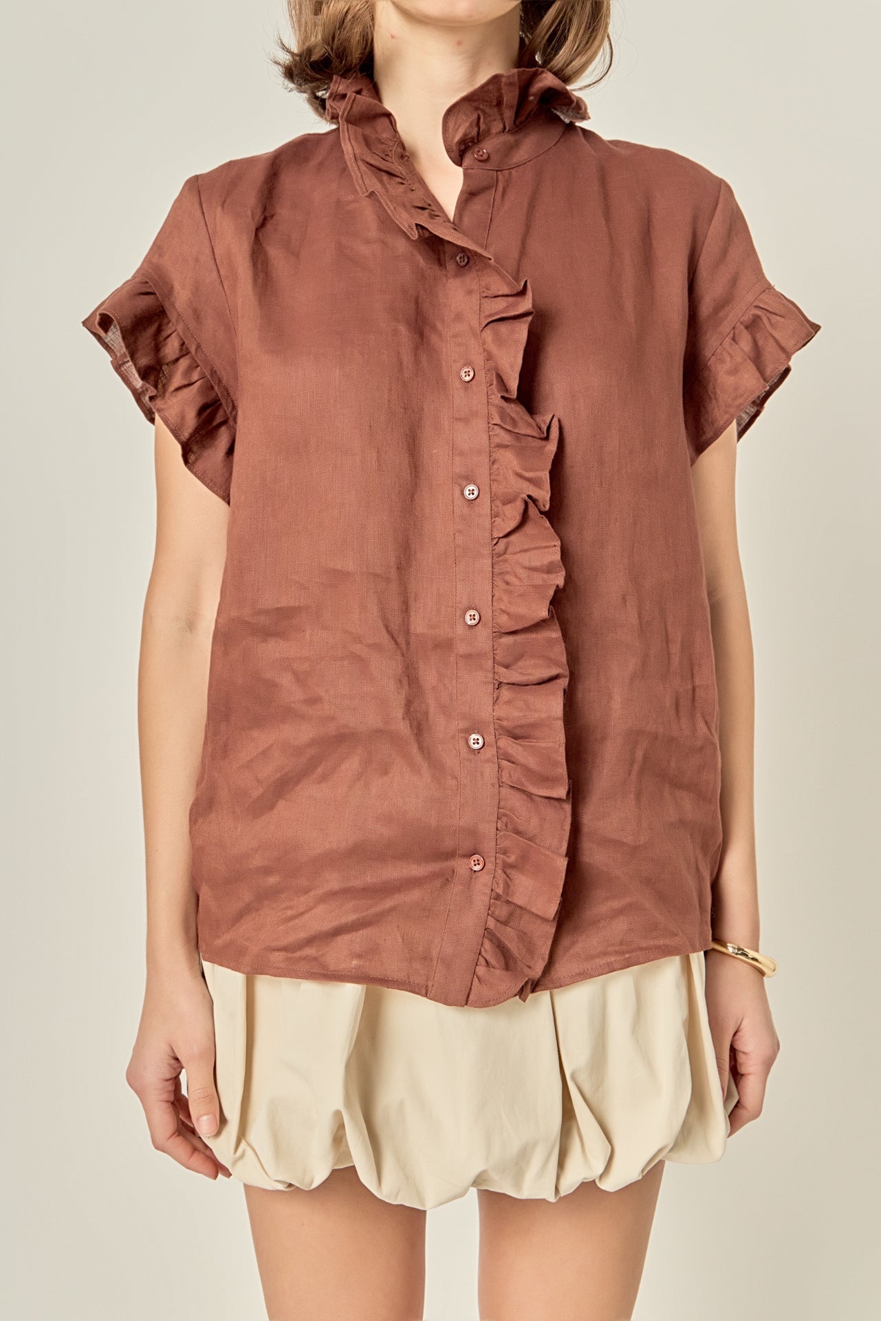ENGLISH FACTORY - Linen Ruffle Shirt - SHIRTS & BLOUSES available at Objectrare