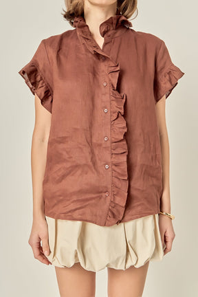 ENGLISH FACTORY - Linen Ruffle Shirt - SHIRTS & BLOUSES available at Objectrare