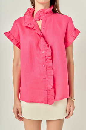 ENGLISH FACTORY - Linen Ruffle Shirt - SHIRTS & BLOUSES available at Objectrare