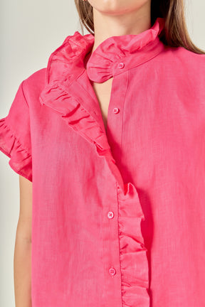 ENGLISH FACTORY - Linen Ruffle Shirt - SHIRTS & BLOUSES available at Objectrare