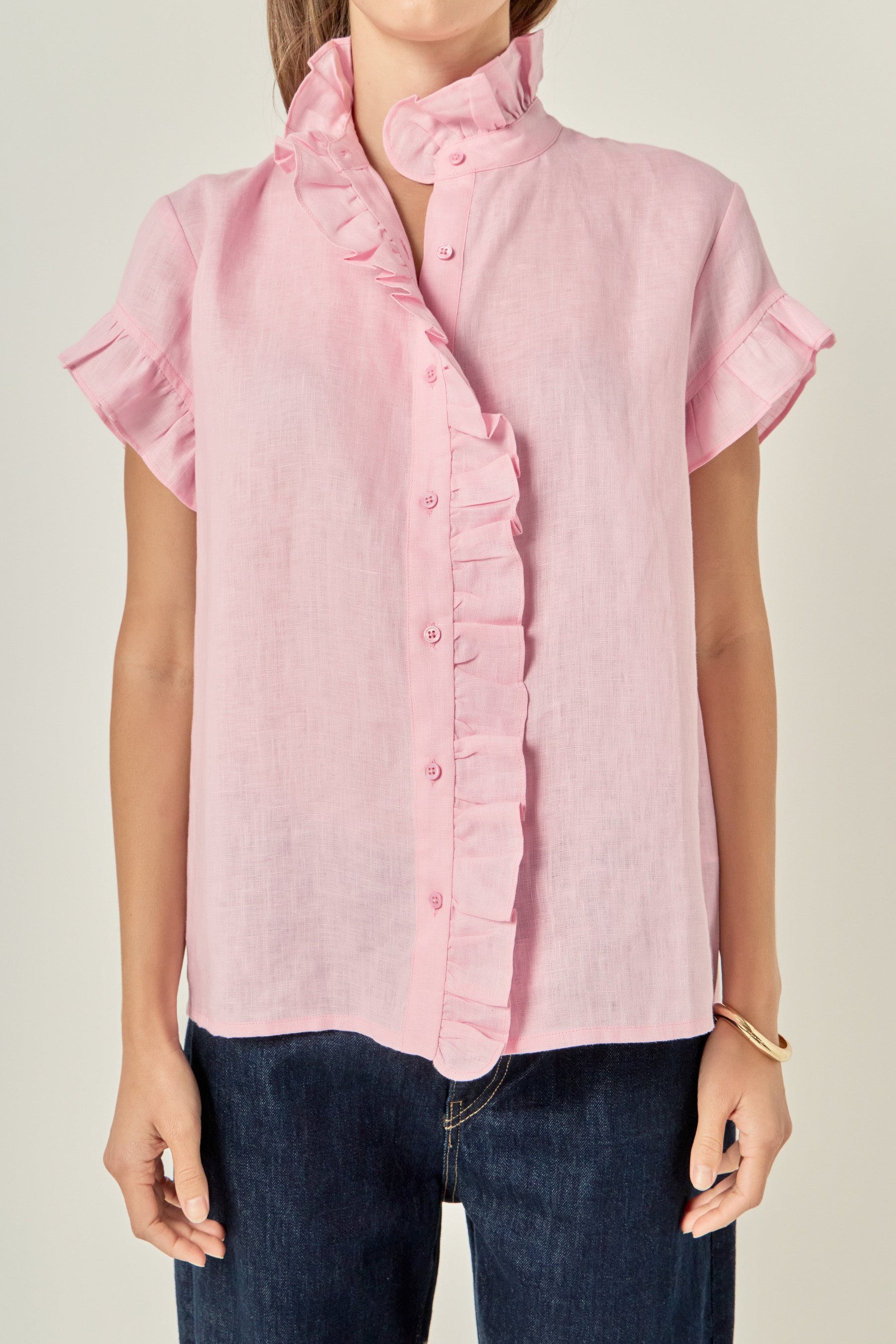 ENGLISH FACTORY - Linen Ruffle Shirt - SHIRTS & BLOUSES available at Objectrare