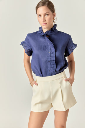 ENGLISH FACTORY - English Factory -Linen Ruffle Shirt - SHIRTS & BLOUSES available at Objectrare