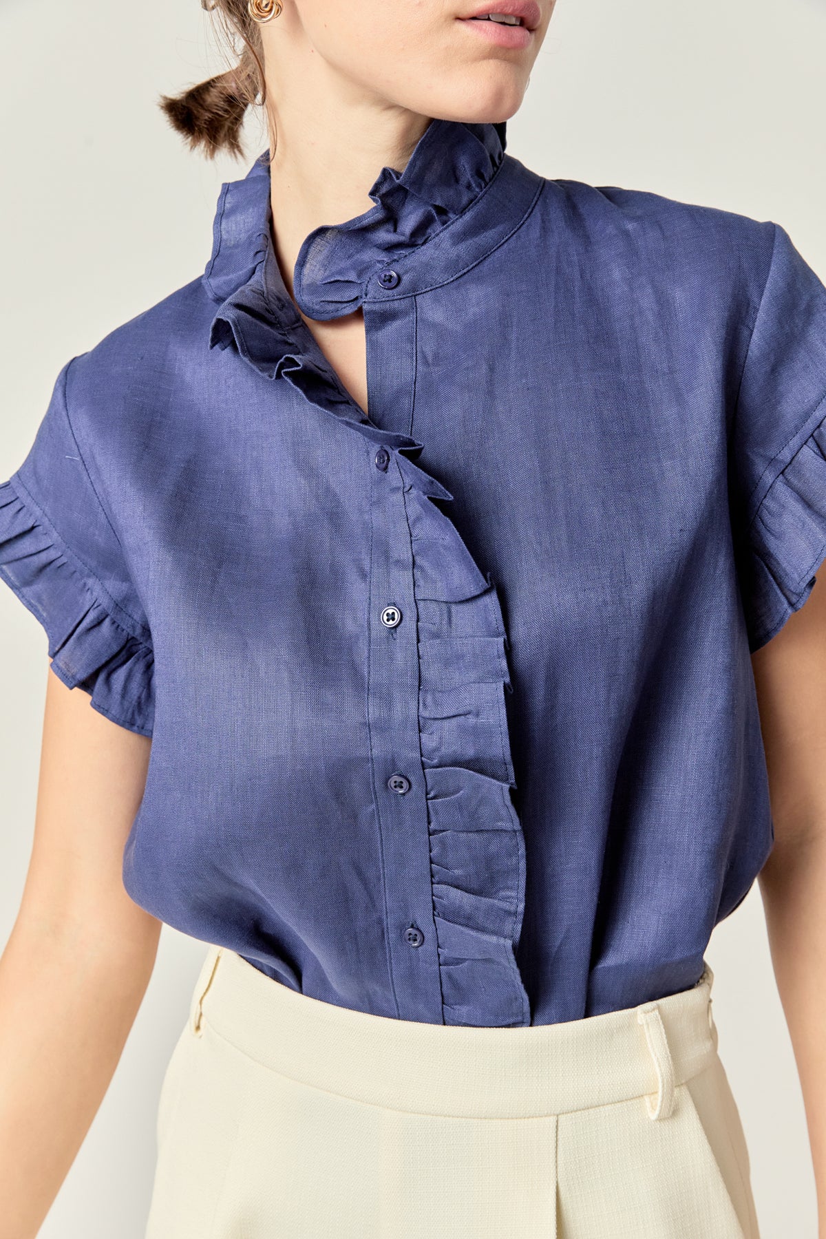 ENGLISH FACTORY - Linen Ruffle Shirt - SHIRTS & BLOUSES available at Objectrare