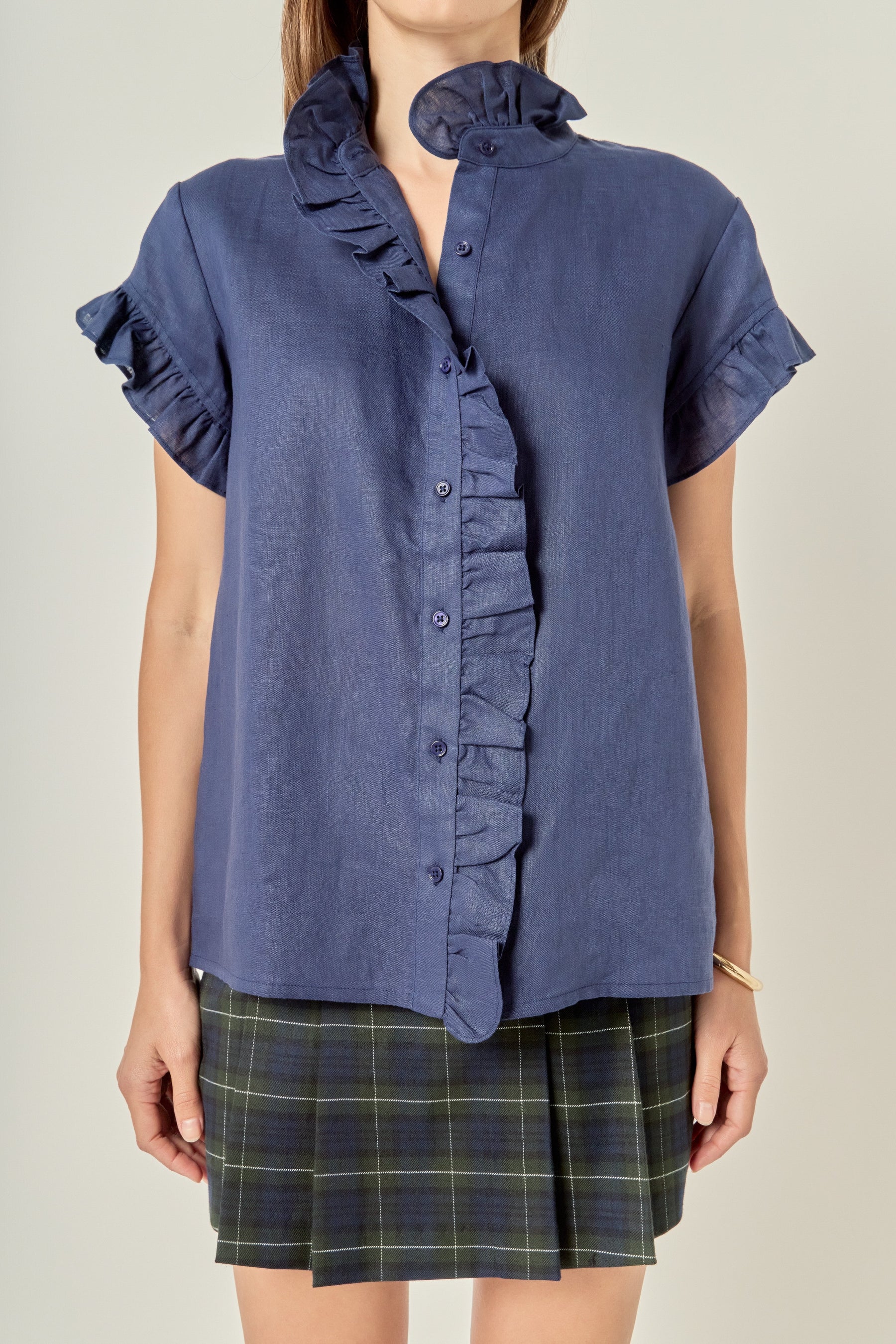 ENGLISH FACTORY - Linen Ruffle Shirt - SHIRTS & BLOUSES available at Objectrare