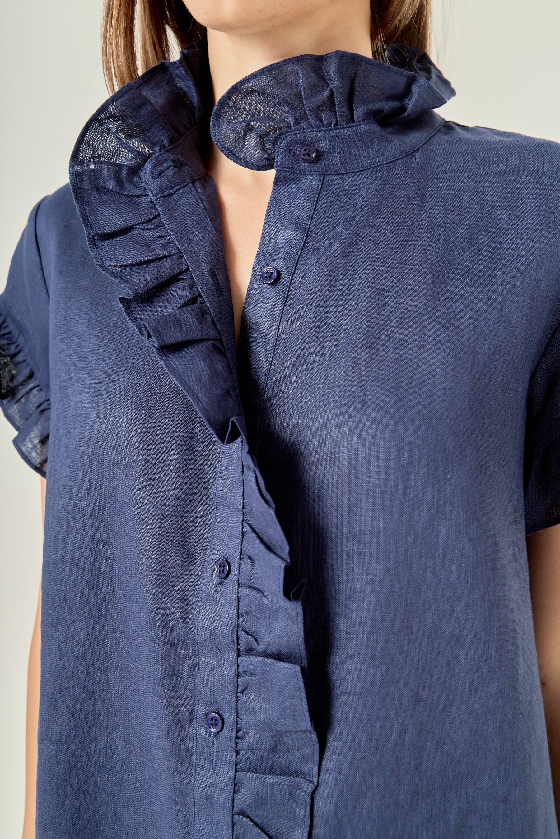 Linen Ruffle Shirt