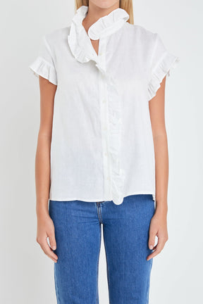 ENGLISH FACTORY - Linen Ruffle Shirt - BLOUSES available at Objectrare