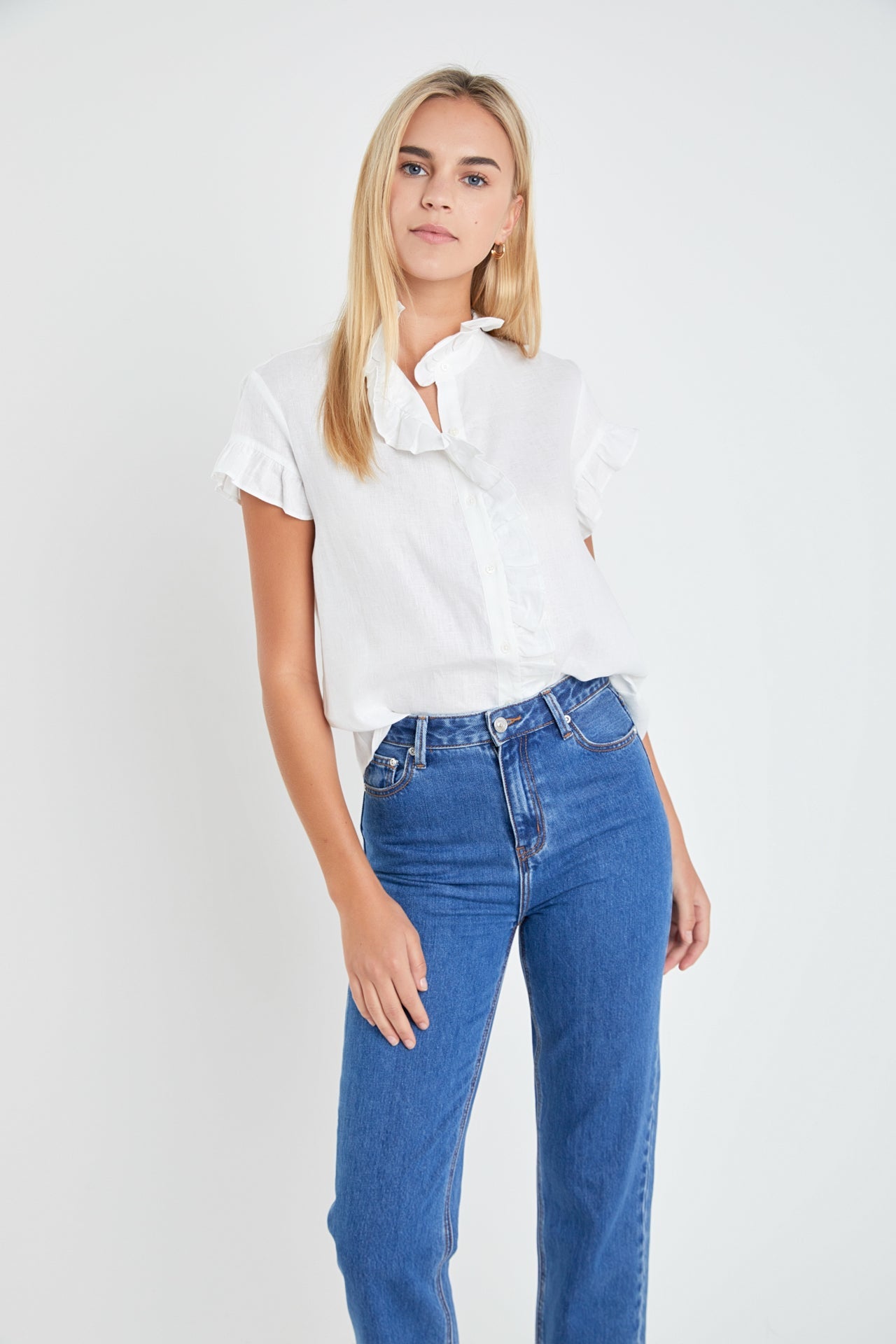 ENGLISH FACTORY - Linen Ruffle Shirt - BLOUSES available at Objectrare