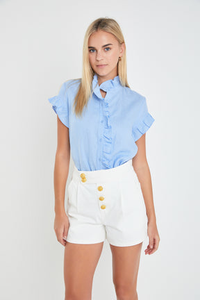 ENGLISH FACTORY - English Factory -Linen Ruffle Shirt - SHIRTS & BLOUSES available at Objectrare