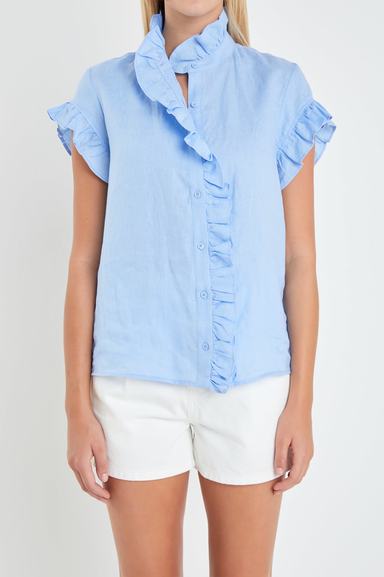 ENGLISH FACTORY - English Factory -Linen Ruffle Shirt - SHIRTS & BLOUSES available at Objectrare