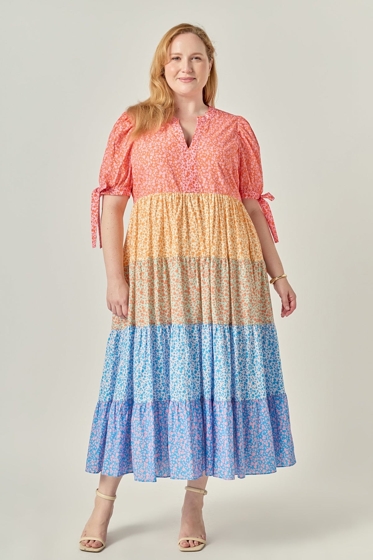 ENGLISH FACTORY - Colorblock Tiered Floral Midi Dress - DRESSES available at Objectrare