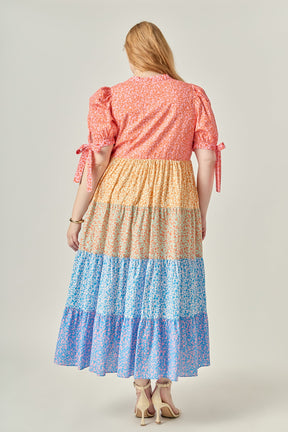 ENGLISH FACTORY - Colorblock Tiered Floral Midi Dress - DRESSES available at Objectrare
