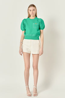 ENGLISH FACTORY - Puff Sleeve Stitch Detail Knit Top - SWEATERS & KNITS available at Objectrare