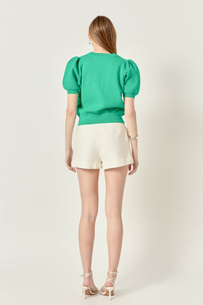 ENGLISH FACTORY - Puff Sleeve Stitch Detail Knit Top - SWEATERS & KNITS available at Objectrare