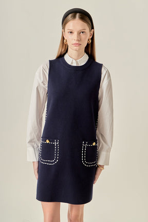 ENGLISH FACTORY - Stitch Detail Knit Mini Dress - DRESSES available at Objectrare