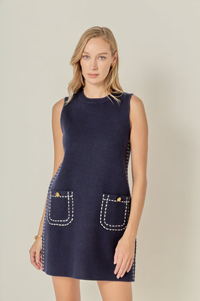 ENGLISH FACTORY - Stitch Detail Knit Mini Dress - DRESSES available at Objectrare