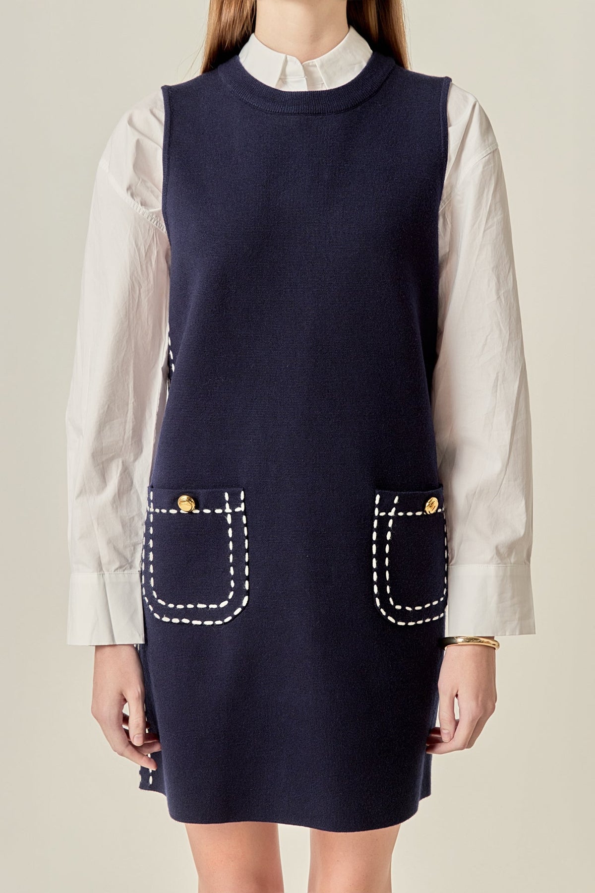 ENGLISH FACTORY - Stitch Detail Knit Mini Dress - DRESSES available at Objectrare