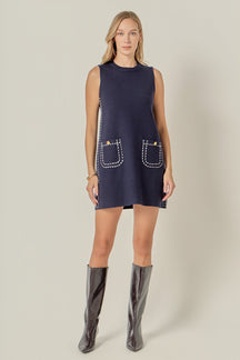 ENGLISH FACTORY - Stitch Detail Knit Mini Dress - DRESSES available at Objectrare