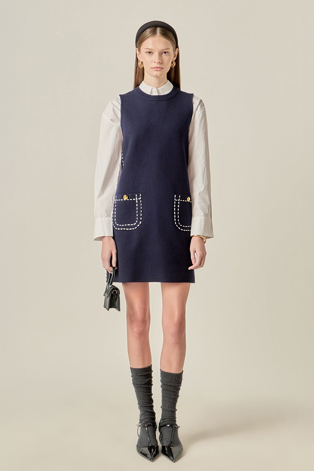 ENGLISH FACTORY - Stitch Detail Knit Mini Dress - DRESSES available at Objectrare