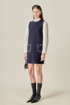 ENGLISH FACTORY - Stitch Detail Knit Mini Dress - DRESSES available at Objectrare