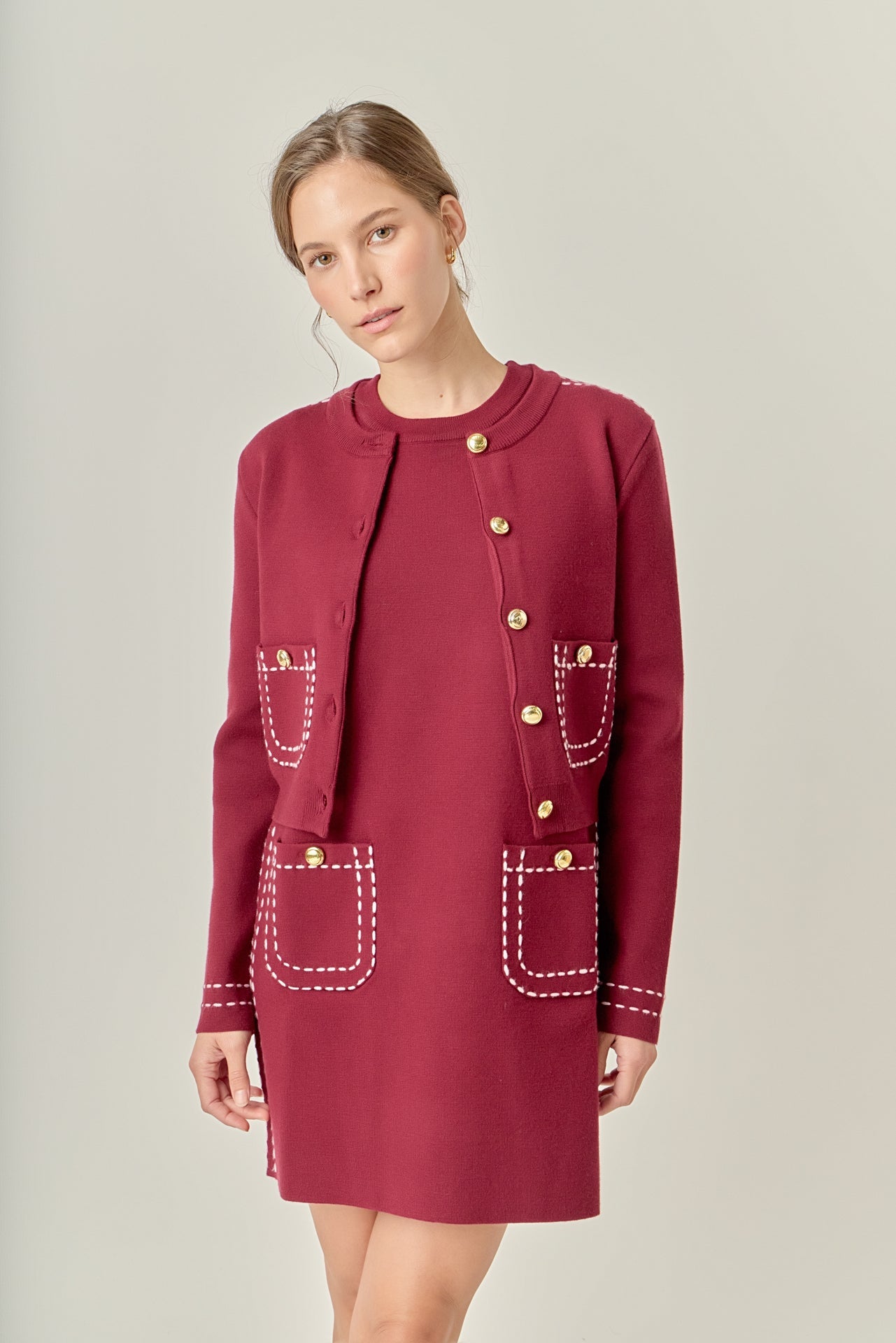 ENGLISH FACTORY - Stitch Detail Puff Sleeve Cardigan - SWEATERS & KNITS available at Objectrare