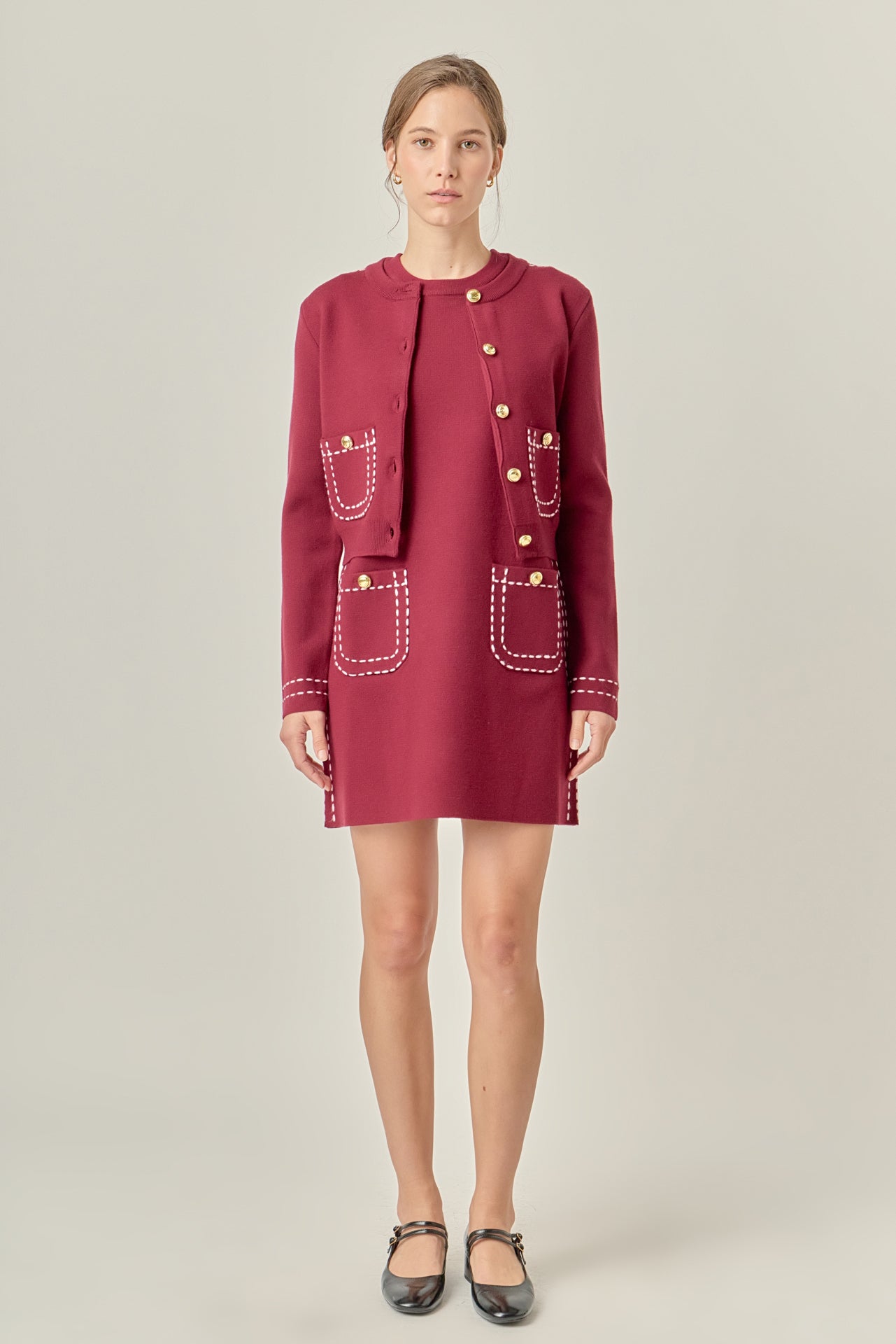 ENGLISH FACTORY - Stitch Detail Puff Sleeve Cardigan - SWEATERS & KNITS available at Objectrare