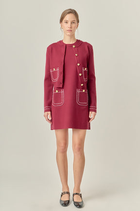 ENGLISH FACTORY - Stitch Detail Puff Sleeve Cardigan - SWEATERS & KNITS available at Objectrare