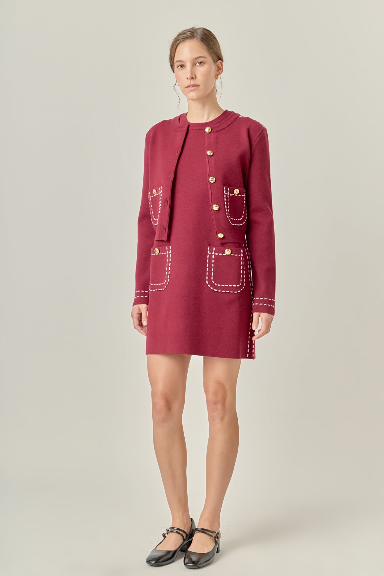 ENGLISH FACTORY - Stitch Detail Puff Sleeve Cardigan - SWEATERS & KNITS available at Objectrare