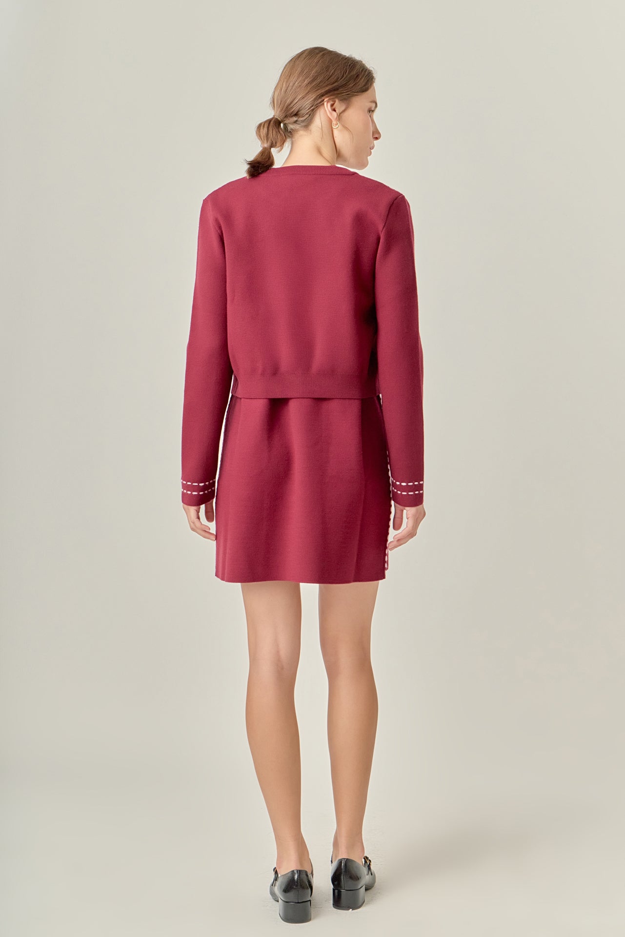 ENGLISH FACTORY - Stitch Detail Puff Sleeve Cardigan - SWEATERS & KNITS available at Objectrare