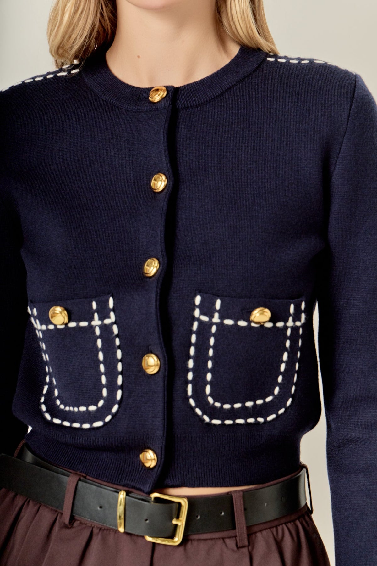 ENGLISH FACTORY - Stitch Detail Puff Sleeve Cardigan - SWEATERS & KNITS available at Objectrare