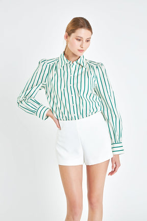 ENGLISH FACTORY - English Factory - Green Stripe Button Front Shirt - SHIRTS & BLOUSES available at Objectrare