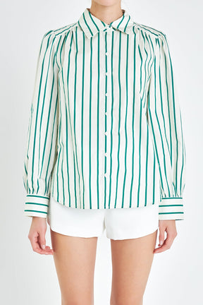 ENGLISH FACTORY - English Factory - Green Stripe Button Front Shirt - SHIRTS & BLOUSES available at Objectrare