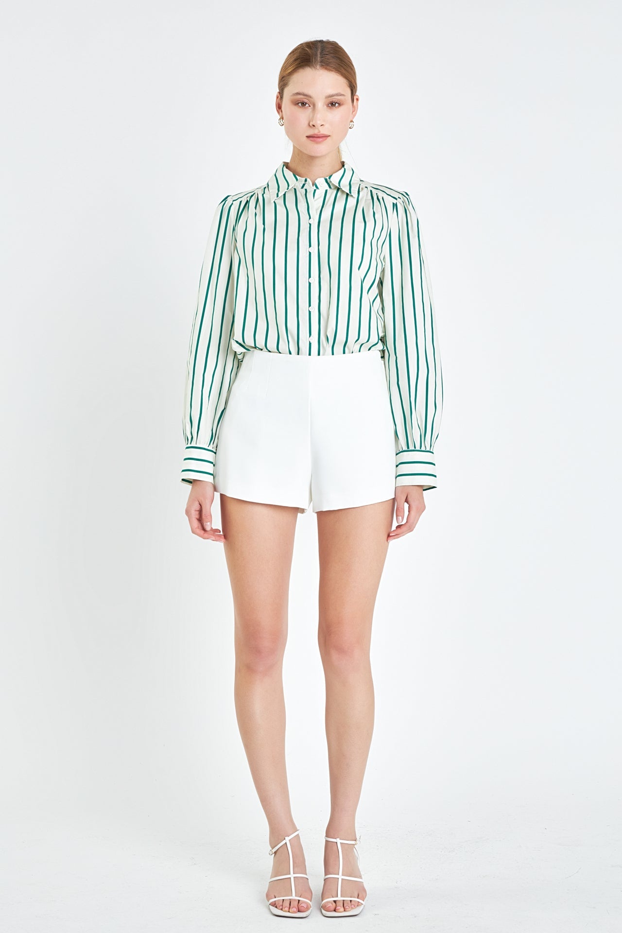 ENGLISH FACTORY - English Factory - Green Stripe Button Front Shirt - SHIRTS & BLOUSES available at Objectrare