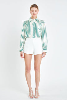 ENGLISH FACTORY - English Factory - Green Stripe Button Front Shirt - SHIRTS & BLOUSES available at Objectrare