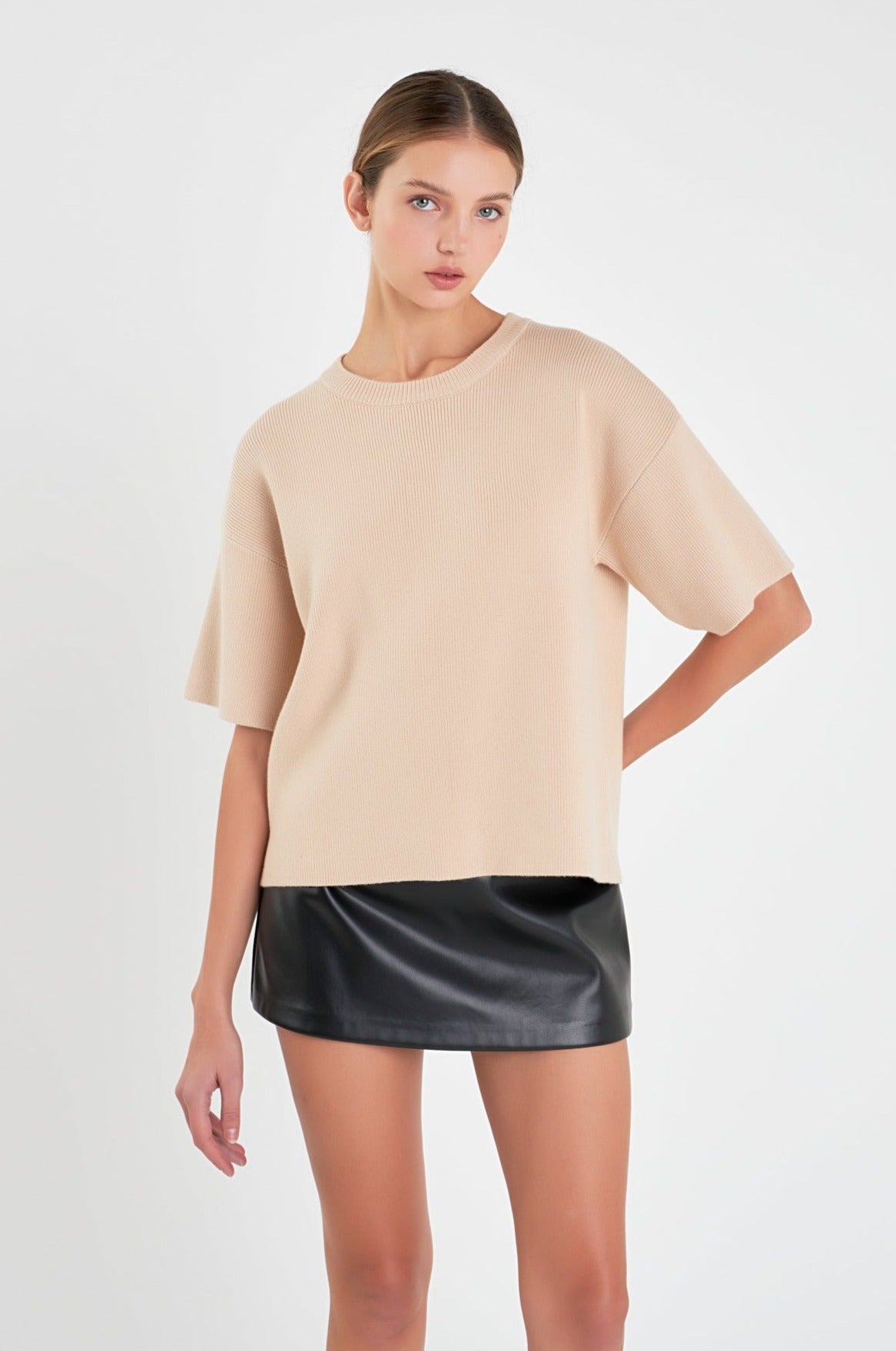 ENGLISH FACTORY - Collar Knit Half Sleeves Top - TOPS available at Objectrare